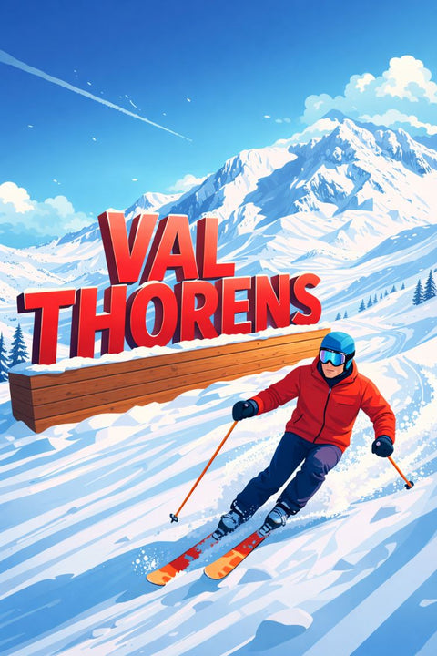 Affiche Val Thorens - Skieur en lettres géantes