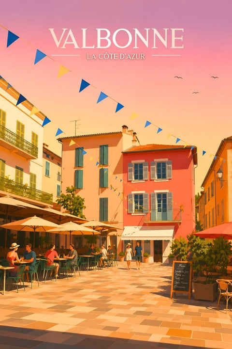 Affiche Valbonne - Graphisme Souvenir Vintage
