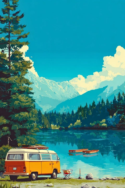 Poster, Superbe, Van, Bord, Lac, Affiche, Illustrée, Accrocher, Décoration, Art.