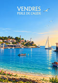 affiche, poster, Vendres, perle de l'Aude, rétro, vintage, port, mer, Occitanie, décoration murale