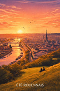 Rouen, coucher de soleil, estival, affiche, poster, vue, unique, décor, art, France.