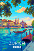 Affiches, Vintage, Zurich, Déco, Murale, Suisse, Design, Rétro, Art, Décoration