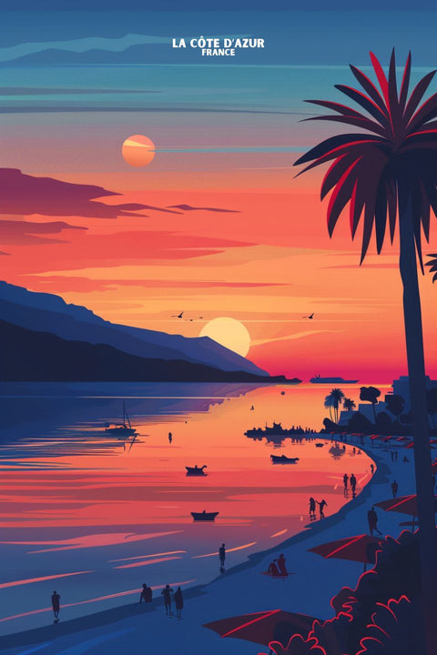 Affiche poster aesthetic côte d'azur coucher de soleil