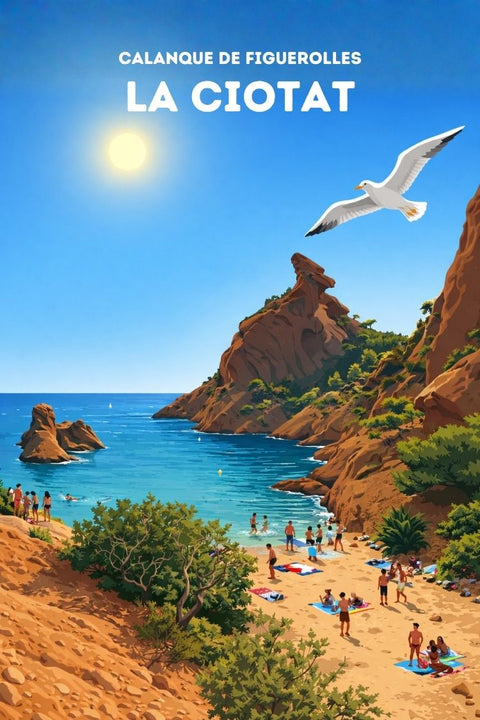 Poster, Calanque du Mugel, Coucher de Soleil, La Ciotat, décoration, murale, photographie, paysage, nature, art.