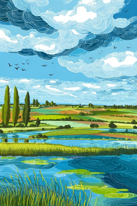 Affiche Dessin Campagne - Reposant et Graphique