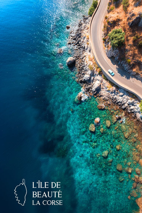 Affiche, déco, La Corse, vue majestueuse, idée cadeau, unique, panorama, décoration murale, paysage, souvenirs.