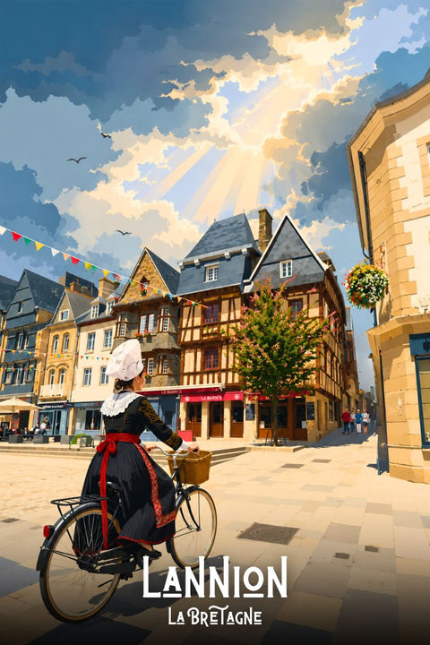 Affiche Lannion - Vue centre ville élégante