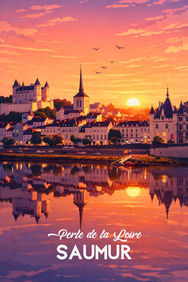 Affiche, Saumur, Coucher de Soleil, Loire, Décoration Murale, Art, Poster, Paysage, Design, Maison.