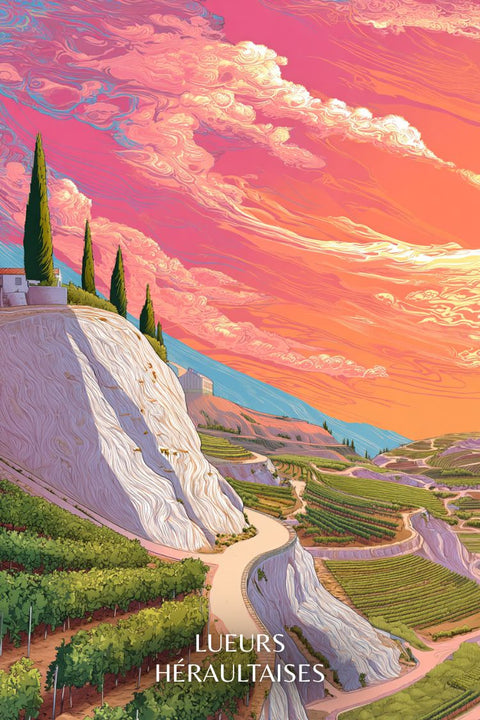 Affiche Coucher de soleil Hérault - Lueurs vignes