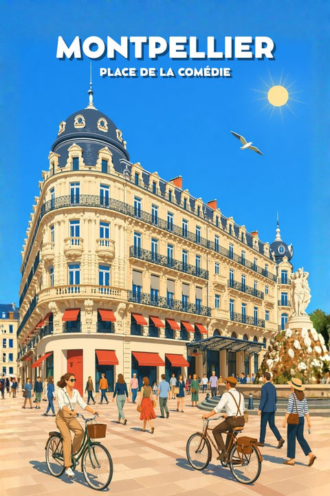 Affiche Montpellier - Place Comédie Vintage