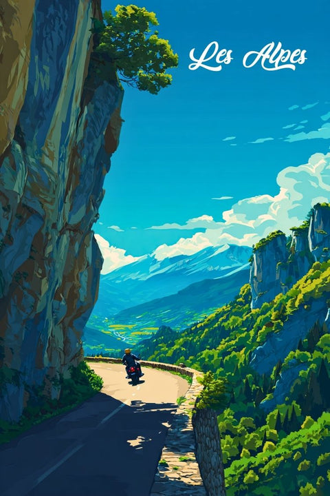 Idée, cadeau, unique, Affiche, motard, Alpes, Vue, couper, souffle, produit