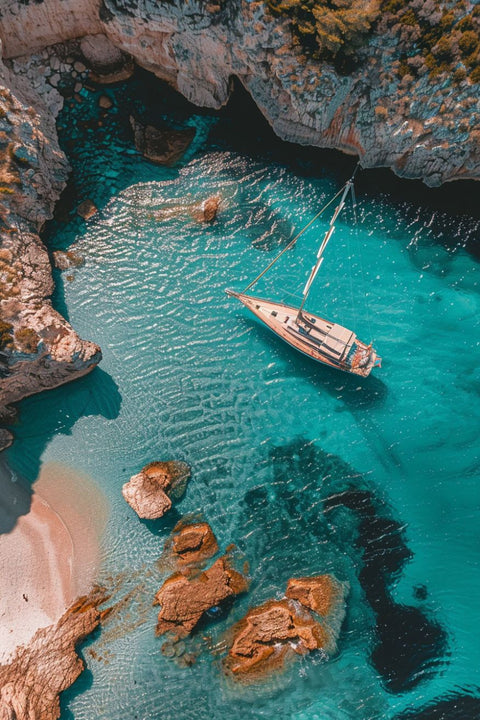 Affiche poster aesthetic mer bateau côte d'azur