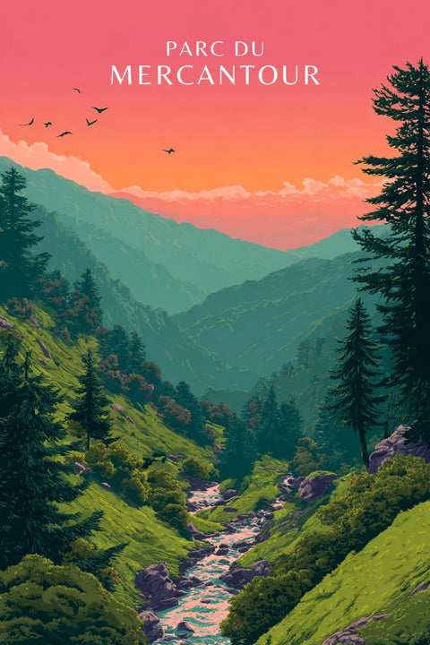 Affiche Parc du Mercantour - Rando Retro Sunset