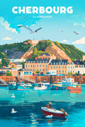 Cherbourg, Poster, Port du Commerce, Montagne du Roule, Art, Décoration, Murale, France, Maritime, Paysage.