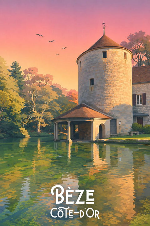 Affiche Bèze - Ciel rose flamboyant