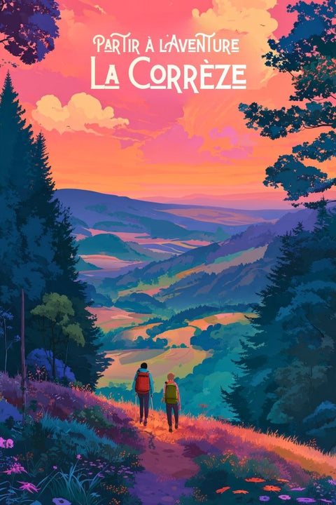 Affiche Corrèze Aventure Randonnée Vintage