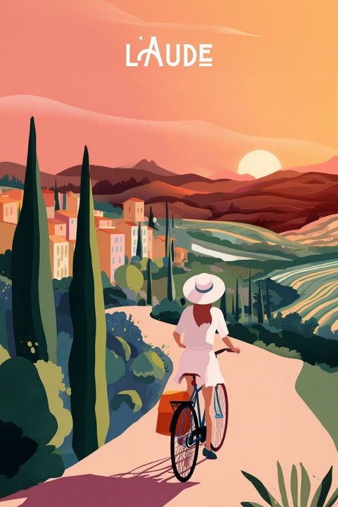 Affiche Aude - Paysage coucher de soleil - Retro Vintage