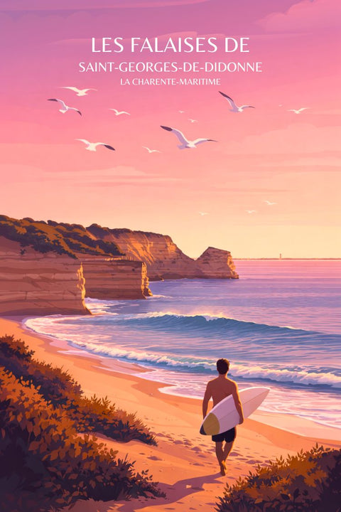 Affiche, Vintage, Falaises, Saint-Georges, Meschers, Couchant, Décoration, Murale, Art, Paysage.