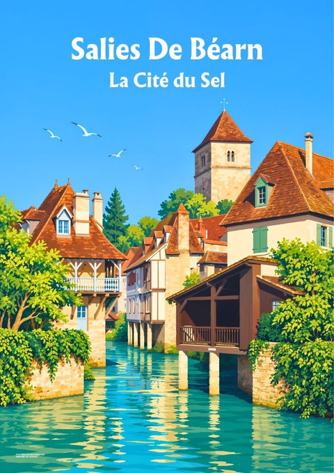 affiche, Salies-de-Béarn, Cité du Sel, sel, Béarn, patrimoine, souvenir, Pyrénées-Atlantiques, décoration murale, idée cadeau