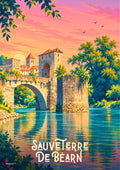affiche, Sauveterre-de-Béarn, rétro, vintage, à offrir, Béarn, village, souvenir, idée cadeau, décoration murale