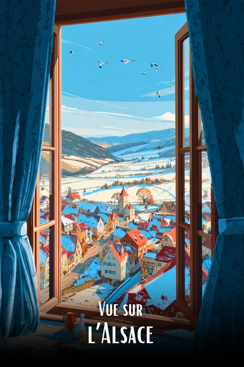 Affiche Alsace - Hiver neige nostalgie