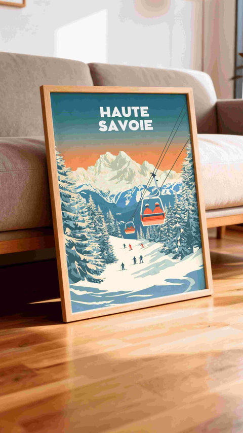 Affiche Haute Savoie - Station Ski Télécabine