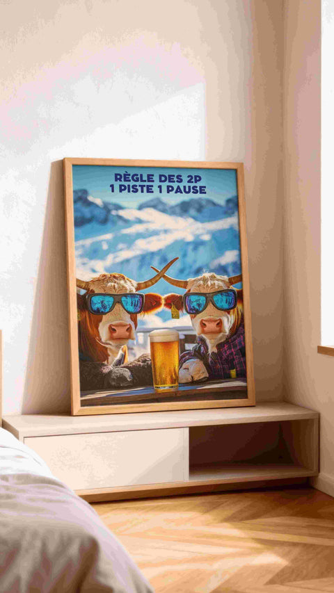 Affiche Ski - Drôle La Règle Piste Pause Règle 2P