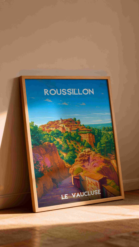 Affiche Roussillon - Village rétro vintage