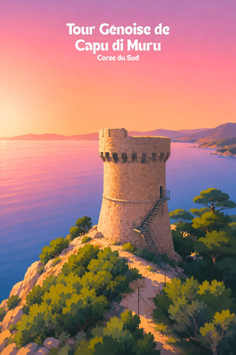 Affiche Tour Génoise - Capu di Muru Corse - Voyage, Mer, Nature