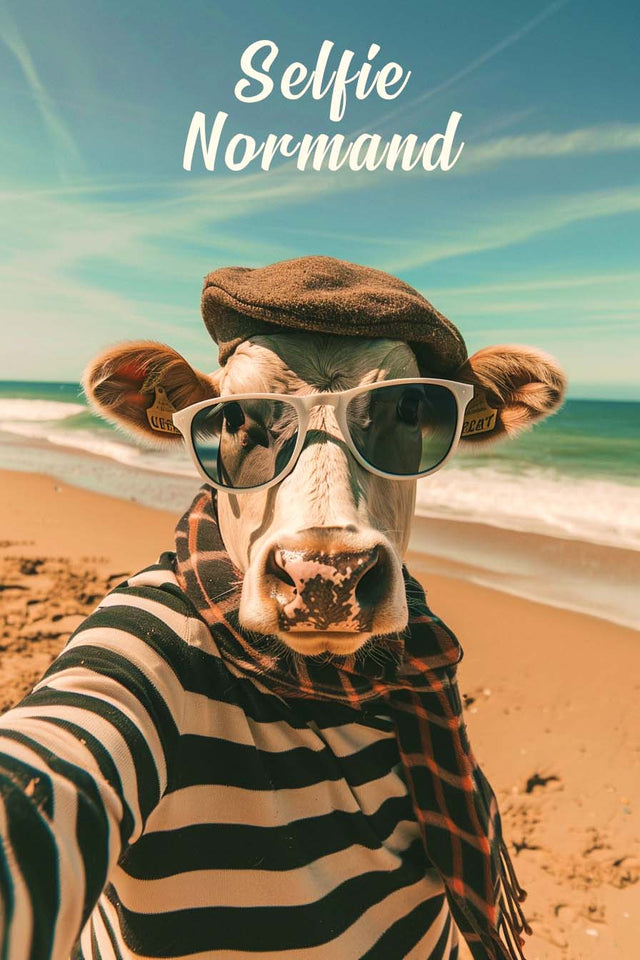 Affiche Vache et Plage Normande