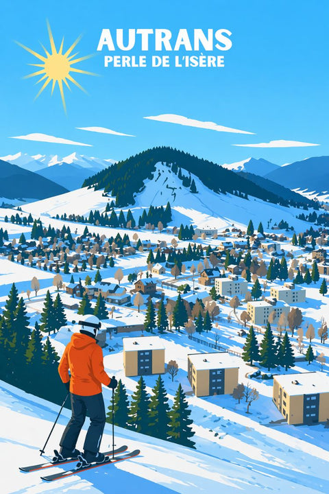 Décorez, mur, affiche, vintage, Chamrousse, Ski, décoration, intérieur, style rétro, art mural.
