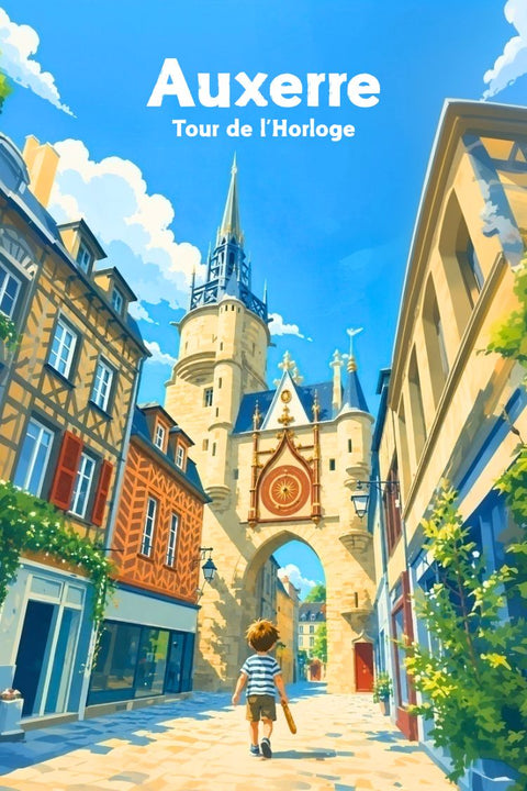 Affiche Auxerre Tour Horloge Vintage