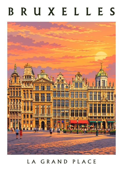 affiche, Bruxelles, Grand-Place, maisons, rétro, vintage, Belgique, décoration murale, déco, souvenir