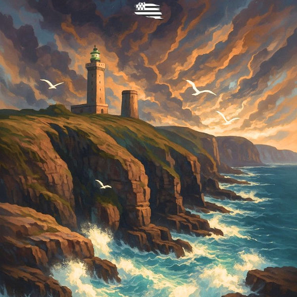 Aquarelle, Bretonne, Cap Frehel, Fort La Latte, Tempête, Décoration, Art, Bretagne, Peinture, Paysage.