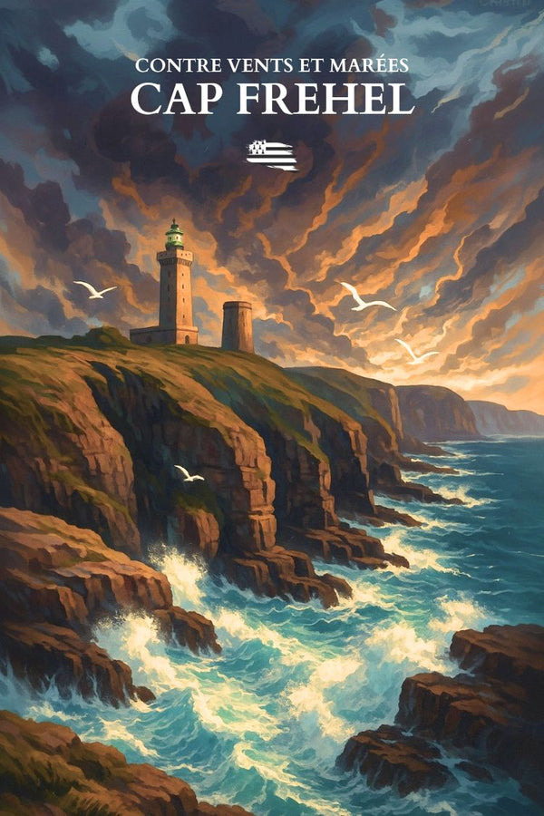Aquarelle, Bretonne, Cap Frehel, Fort La Latte, Tempête, Décoration, Art, Bretagne, Peinture, Paysage.