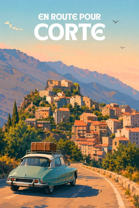 Affiche Corte corse - Route pour Corte - Déco cadeau
