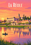 affiche, déco, La Réole, village, cité médiévale, vue générale, tableau, œuvre, à offrir, Gironde
