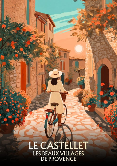 affiche, Le Castellet, Provence, beaux villages, Var, graphisme, design, décoration murale, souvenir, idée cadeau