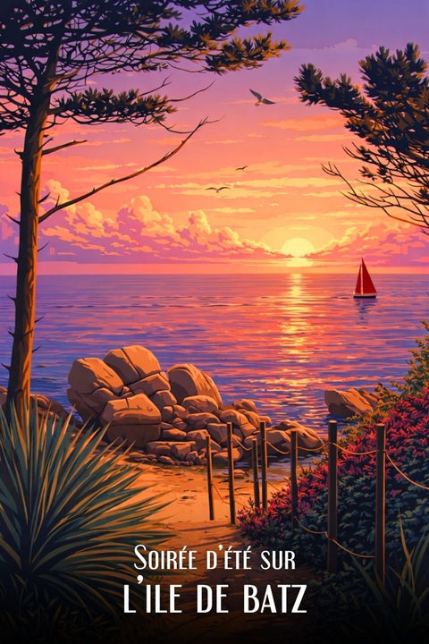 Affiche, Déco, Soirée d’Été, Ile Batz, Cadeau, Sunset, Aesthetic, Poster, Art mural, Décoration maison