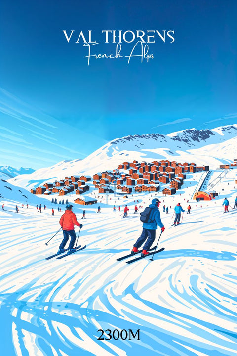 Affiche, déco, Val Thorens, graphisme, tendance, esthétique, design, montagne, décoration murale, art contemporain.