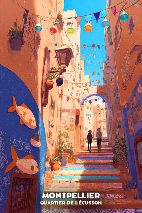 Affiche Montpellier - Quartier Écusson vintage