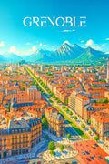Grenoble, ciel, design moderne, affiche, souvenir, vue aérienne, France, qualité, décoration, paysage.