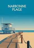affiche, design, Narbonne-Plage, plage, mer, Narbonne, Aude, Occitanie, souvenir, décoration murale