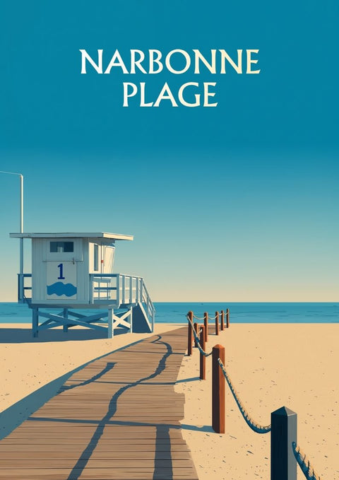 affiche, design, Narbonne-Plage, plage, mer, Narbonne, Aude, Occitanie, souvenir, décoration murale