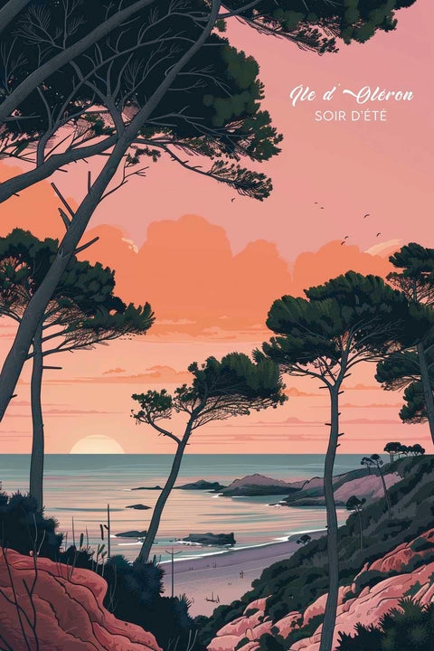 Affiche ile d'oléron coucher de soleil oléron aesthetic vintage mer