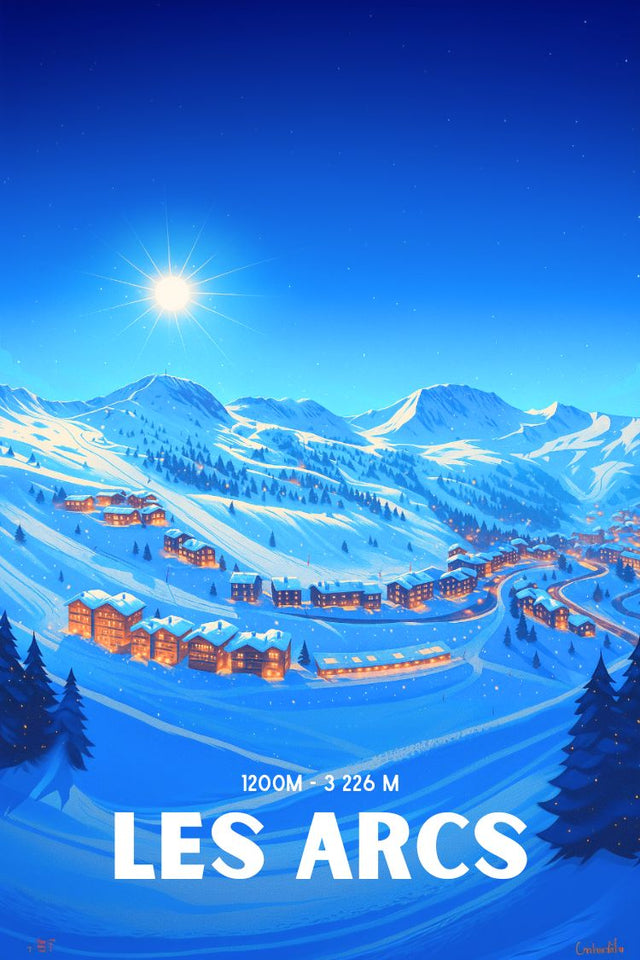 Affiche Les Arcs montagne enneigée – station de ski rétro vintage