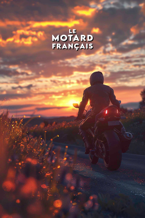 Affiche de moto - Patrick au coucher de soleil