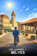 Belves, affiche souvenir, idée tourisme, cadeau déco, découvrir, voyage, France, culture, décoration murale, souvenir.