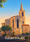 affiche, tableau, Fleury d'Aude, église, village, Aude, Occitanie, souvenir, décoration murale, idée cadeau