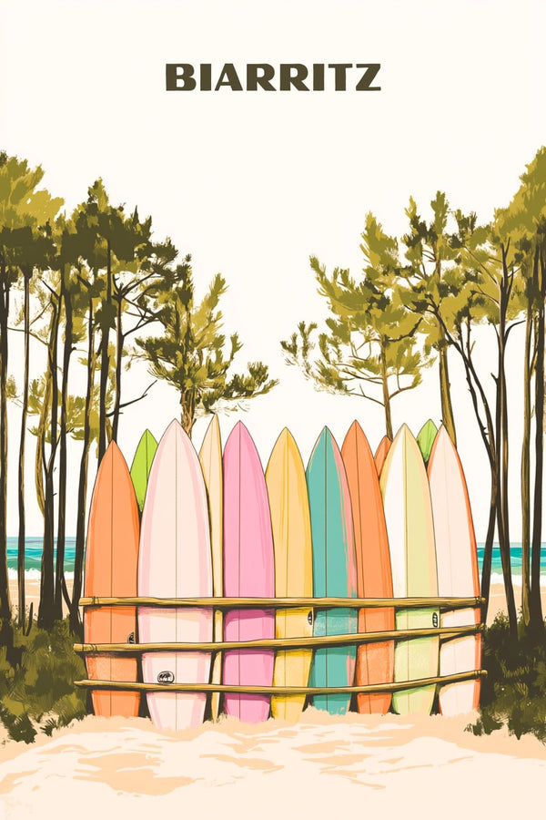 Affiche Retro Surf à Biarritz